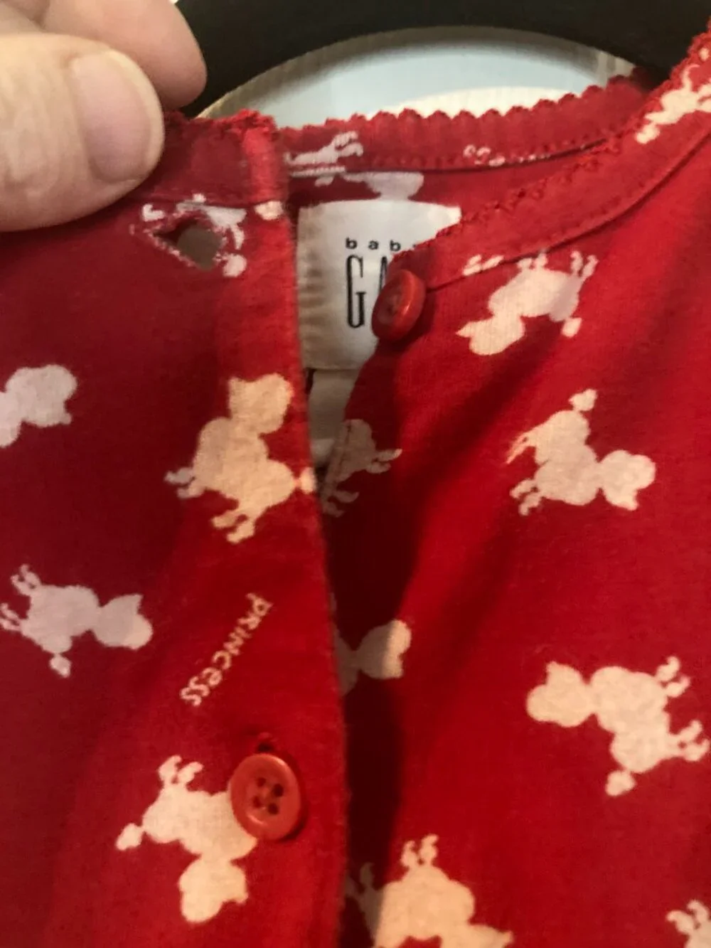 Vintage 1999 Baby Gap Red Princess & Poodles Print One-Piece - Size S (3-6M)